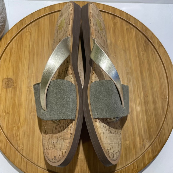 Yellow Box Baran Cork Thong Sandal Women’s 10 Metallic Gold Strap Boho Slide - Picture 5 of 8